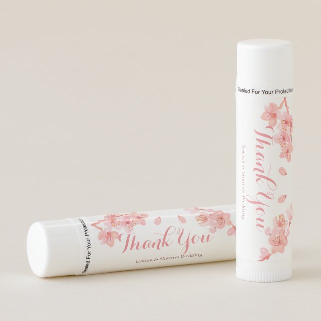 Pink cherry blossom floral wedding favor lip balm (Front)