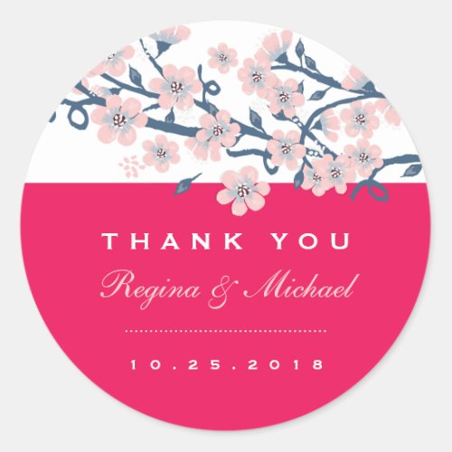 Pink Cherry Blossom Floral Wedding Favor Sticker