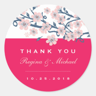 Pink Cherry Blossom Floral Wedding Favor Sticker