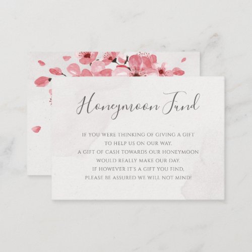 Pink Cherry Blossom Floral Wedding Honeymoon Fund Enclosure Card