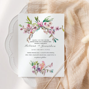 Pink Cherry Blossom Floral Wedding Invitation