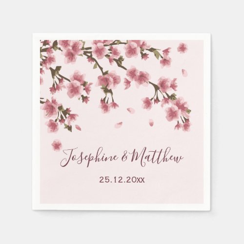 Pink Cherry Blossom Floral Wedding Napkins