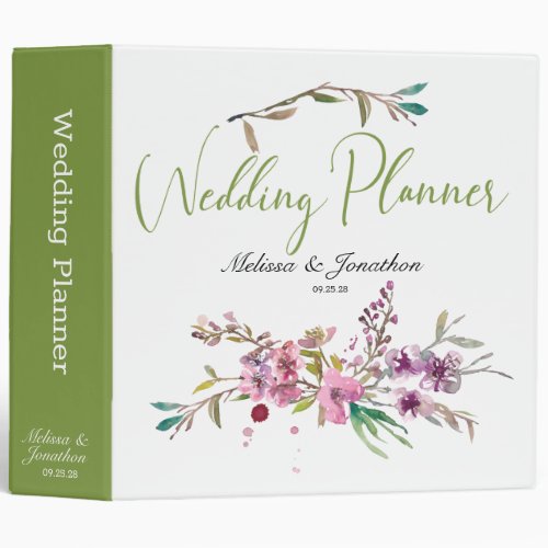 Pink Cherry Blossom Floral Wedding Planner 3 Ring Binder