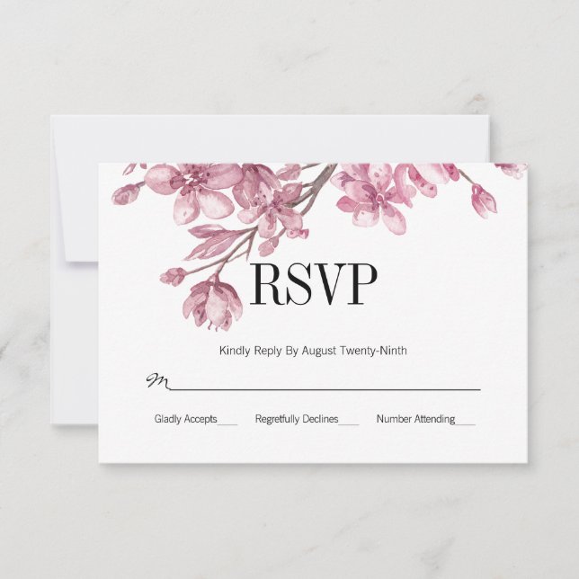 Pink Cherry Blossom Floral Wedding RSVP (Front)