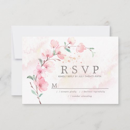 Pink Cherry Blossom Floral Wedding RSVP