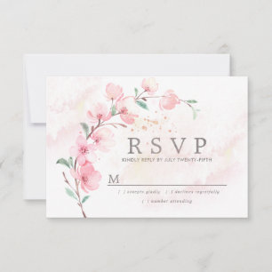 Pink Cherry Blossom Floral Wedding RSVP Card