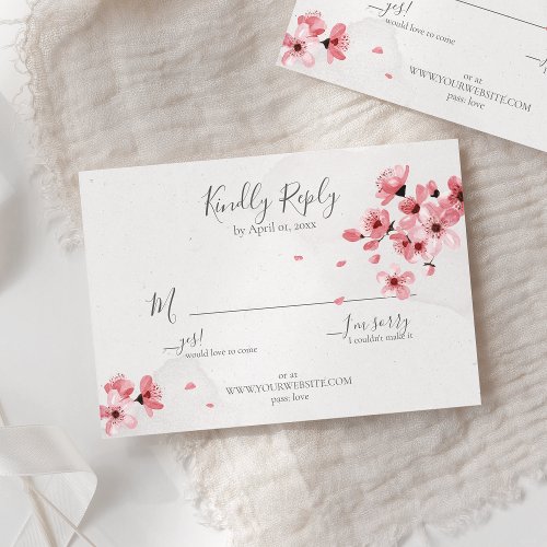 Pink Cherry Blossom Floral Wedding RSVP Card