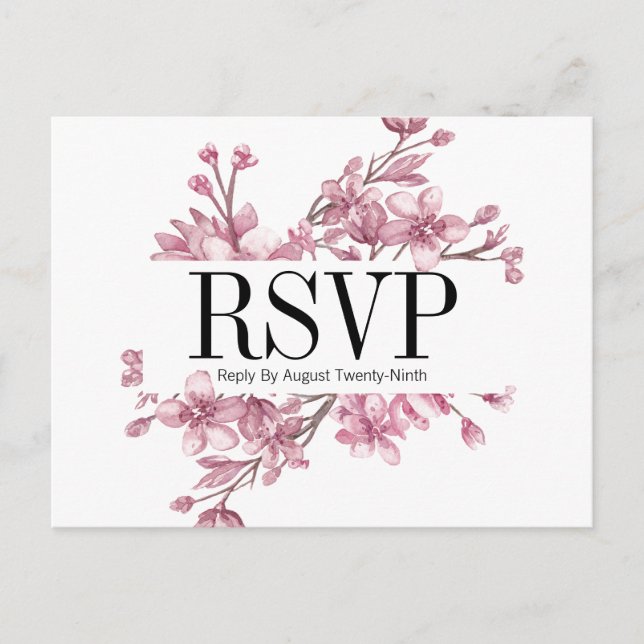 Pink Cherry Blossom Floral Wedding RSVP Postcard (Front)