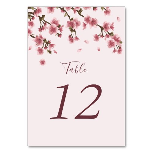 Pink Cherry Blossom Floral Wedding Table Number