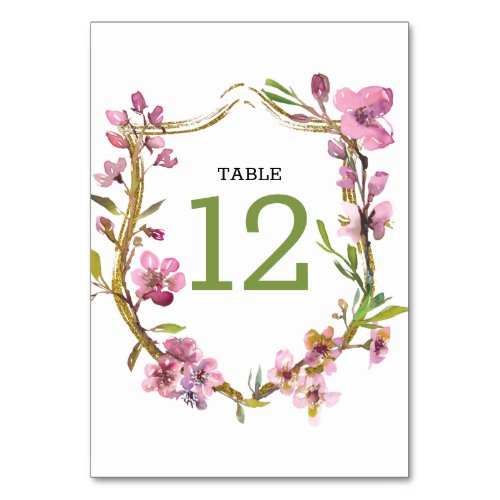 Pink Cherry Blossom Floral Wedding Table Number