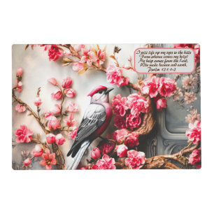 Pink Cherry Blossom Floral With Bird & Bible Verse Placemat