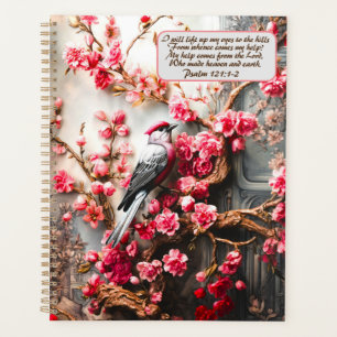 Pink Cherry Blossom Floral With Bird & Bible Verse Planner