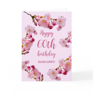 Pink Cherry Blossom Florals Happy 60th Birthday Card