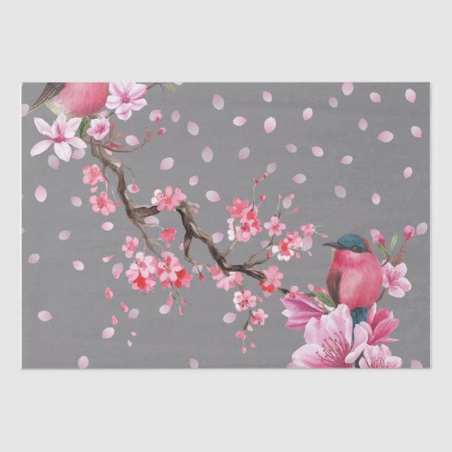 Pink Cherry Blossom Flower Pattern Tissue Paper (Front)