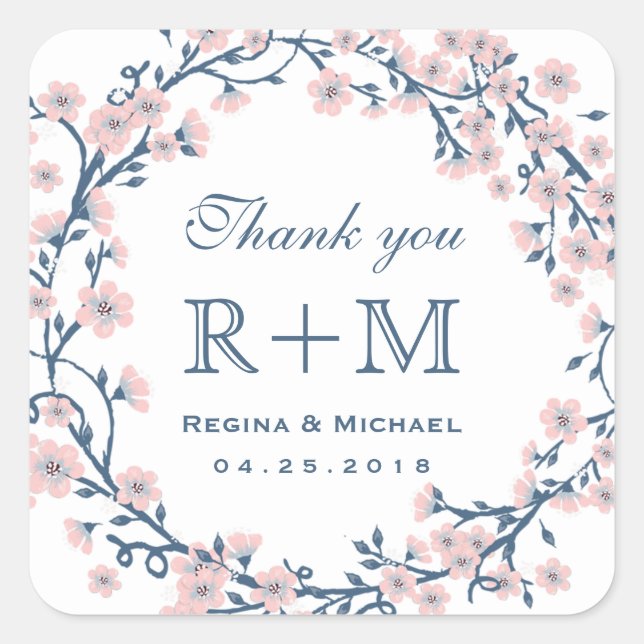 Pink Cherry Blossom Flower Wedding Favor Sticker (Front)