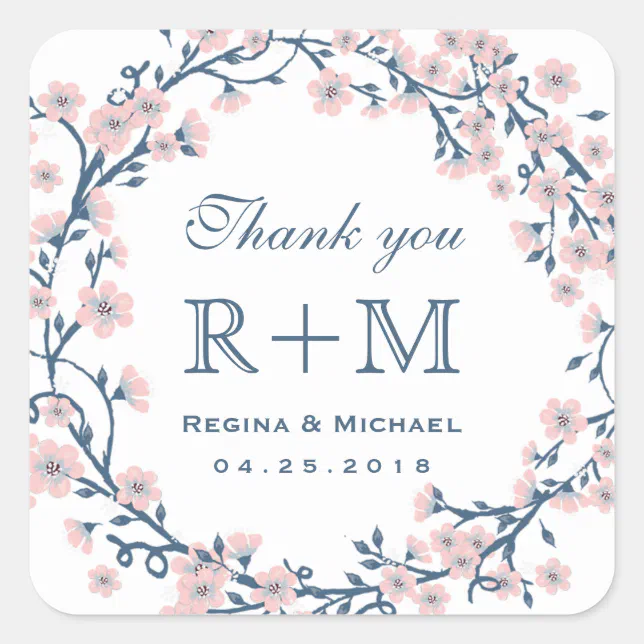 Pink Cherry Blossom Flower Wedding Favor Sticker | Zazzle