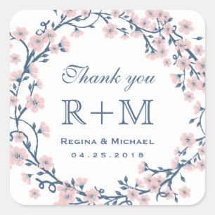 Pink Cherry Blossom Flower Wedding Favor Sticker