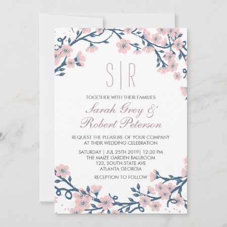 Pink Cherry Blossom Flower Wedding Invitation