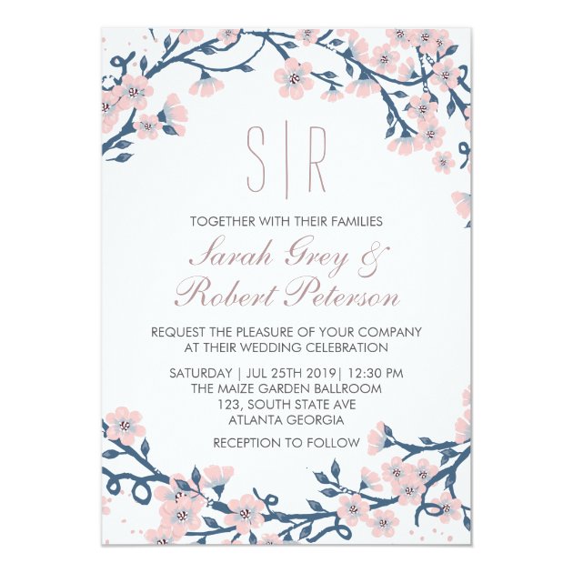 Pink Cherry Blossom Flower Wedding Invitation