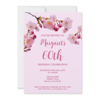 Pink Cherry Blossom Flowers 60th Birthday Party Invitation