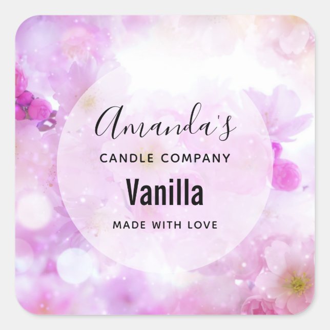 Pink Cherry Blossom Flowers - Candle Business Square Sticker (Front)