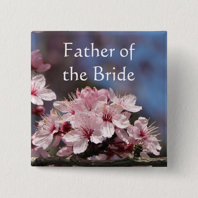 pink cherry blossom flowers father bride pinback button (Front)