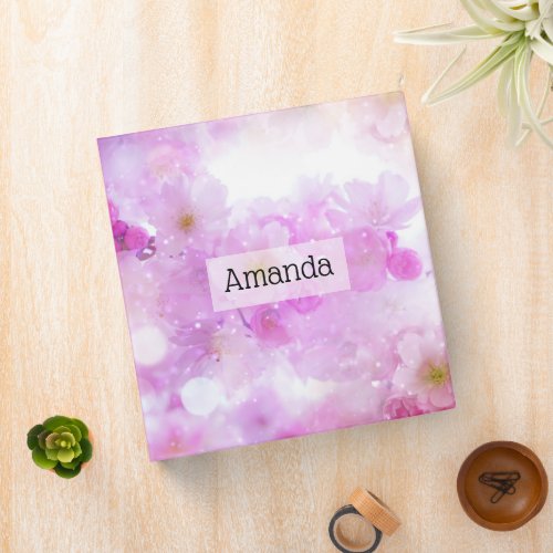 Pink Cherry Blossom Flowers Photo 3 Ring Binder