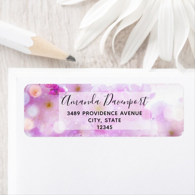 Pink Cherry Blossom Flowers Photo Address Label (Insitu)