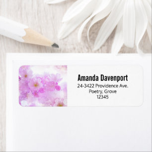 Pink Cherry Blossom Flowers Photo Address Label