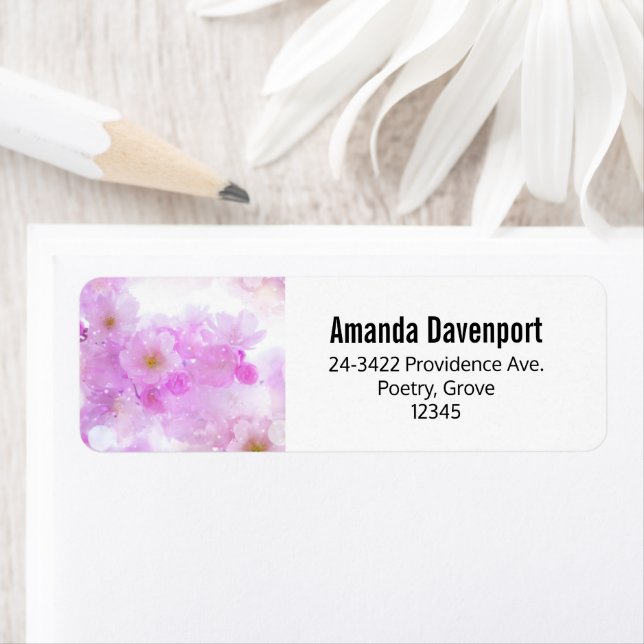 Pink Cherry Blossom Flowers Photo Address Label (Insitu)