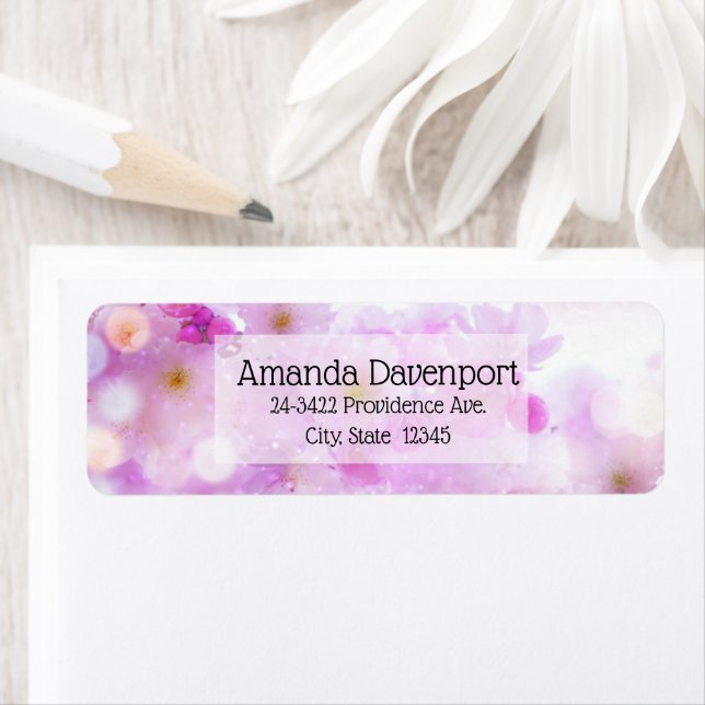 Pink Cherry Blossom Flowers Photo Address Label (Insitu)