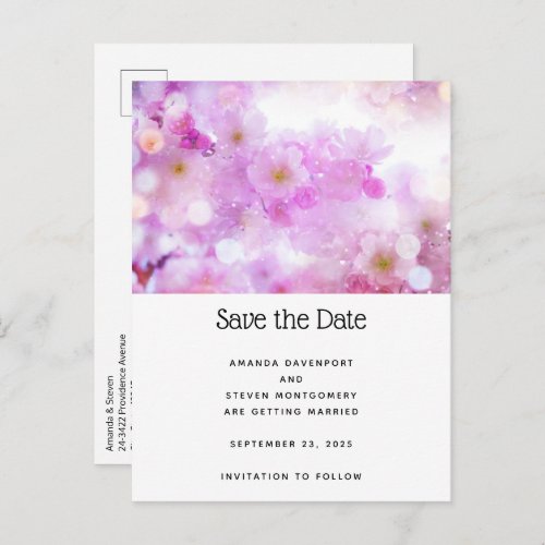 Pink Cherry Blossom Flowers Photo Announcement Postcard