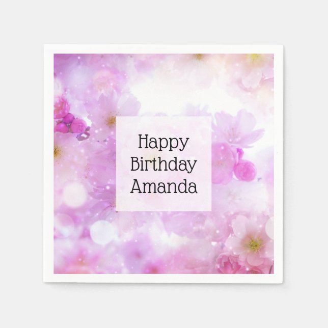 Pink Cherry Blossom Flowers Photo Birthday Napkins (Front)