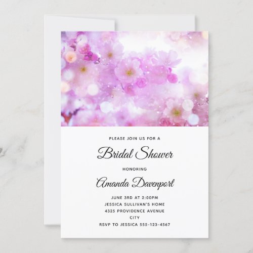 Pink Cherry Blossom Flowers Photo Bridal Shower Invitation