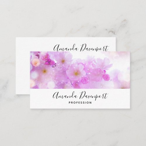 Pink Cherry Blossom Flowers Photo Business Card