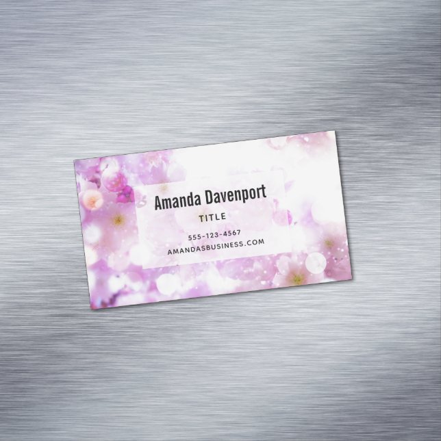 Pink Cherry Blossom Flowers Photo Business Card Magnet (In Situ)