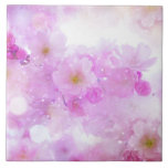 Pink Cherry Blossom Flowers Photo Ceramic Tile<br><div class="desc">Ceramic tile with a beautiful photograph featuring pink cherry blossoms. Dreamy image with bokeh lights and sparkles.</div>