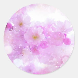 Pink Cherry Blossom Flowers Photo Classic Round Sticker