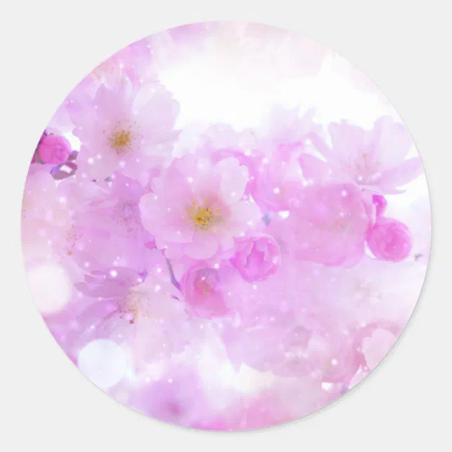 Pink Cherry Blossom Flowers Photo Classic Round Sticker | Zazzle