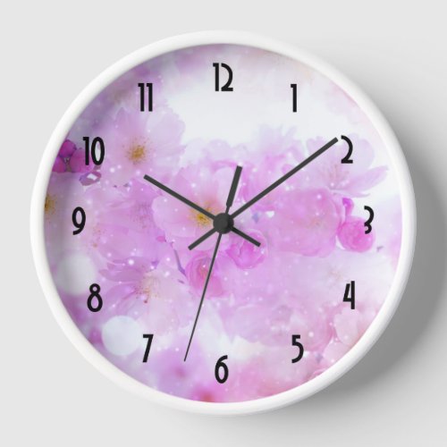 Pink Cherry Blossom Flowers Photo Clock