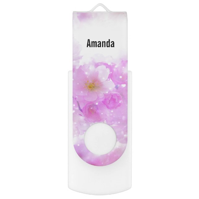 Pink Cherry Blossom Flowers Photo Flash Drive (Front Vertical)