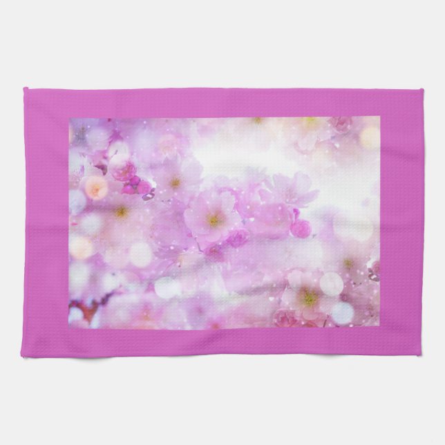 Pink Cherry Blossom Flowers Photo Kitchen Towel (Horizontal)