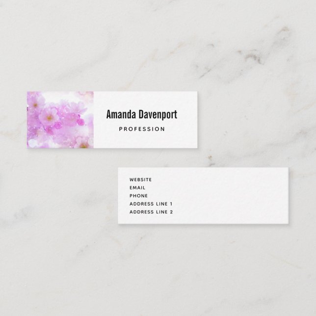 Pink Cherry Blossom Flowers Photo Mini Business Card (Front/Back)