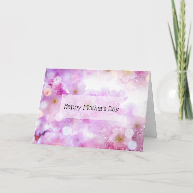 Pink Cherry Blossom Flowers Photo Mother's Day Card (Front)