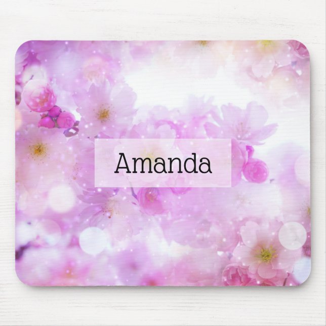 Pink Cherry Blossom Flowers Photo Mouse Pad (Front)