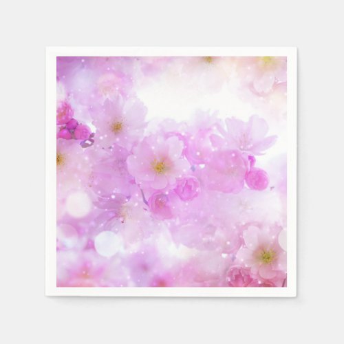 Pink Cherry Blossom Flowers Photo Napkins