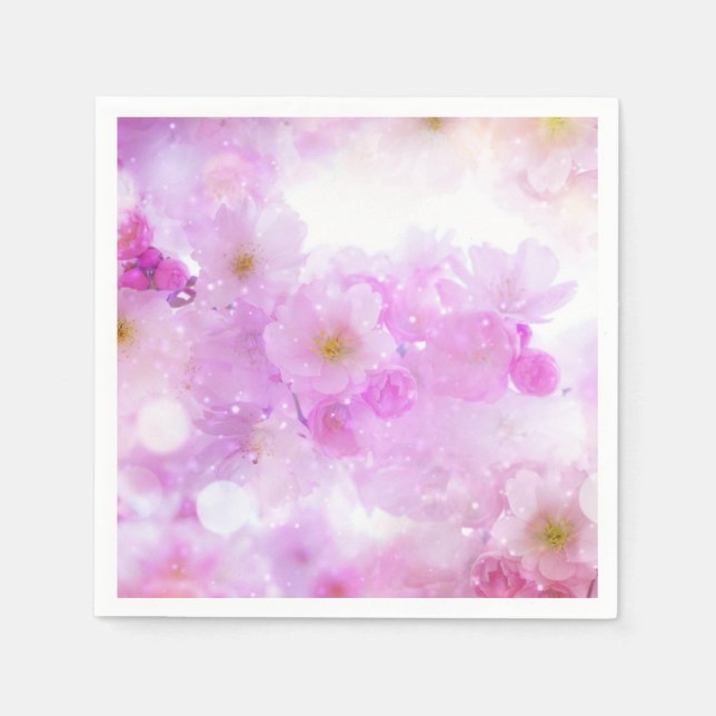 Pink Cherry Blossom Flowers Photo Napkins (Front)