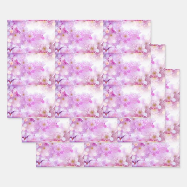  Pink Cherry Blossom Flowers Photo Pattern Wrapping Paper Sheets (Set)