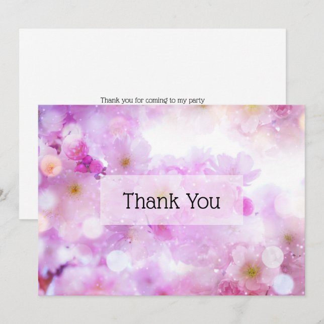  Pink Cherry Blossom Flowers Photo Thank You Card (Front/Back)