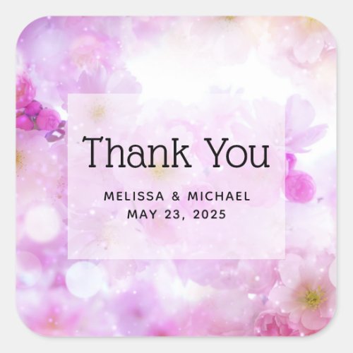 Pink Cherry Blossom Flowers Photo Thank You Square Sticker